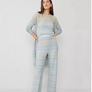 Ann Taylor Blue and Cream Patterned Pantsuit no sweater only top and flare pants